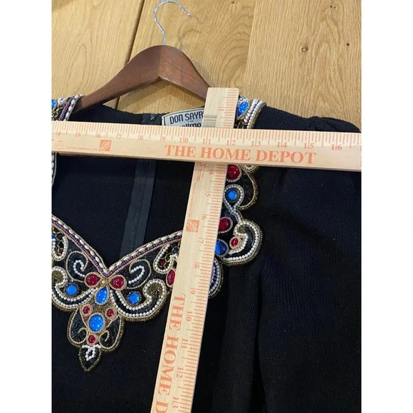 VTG Don Sayres For Wellmore Sz 8 Jeweled Knit Sheath Dress Black shoulder pads